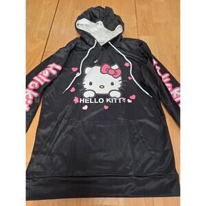 Hello Kitty Hoodie Black XL nwot Lightweight Polyester Pink Heart Sleeve Graphic